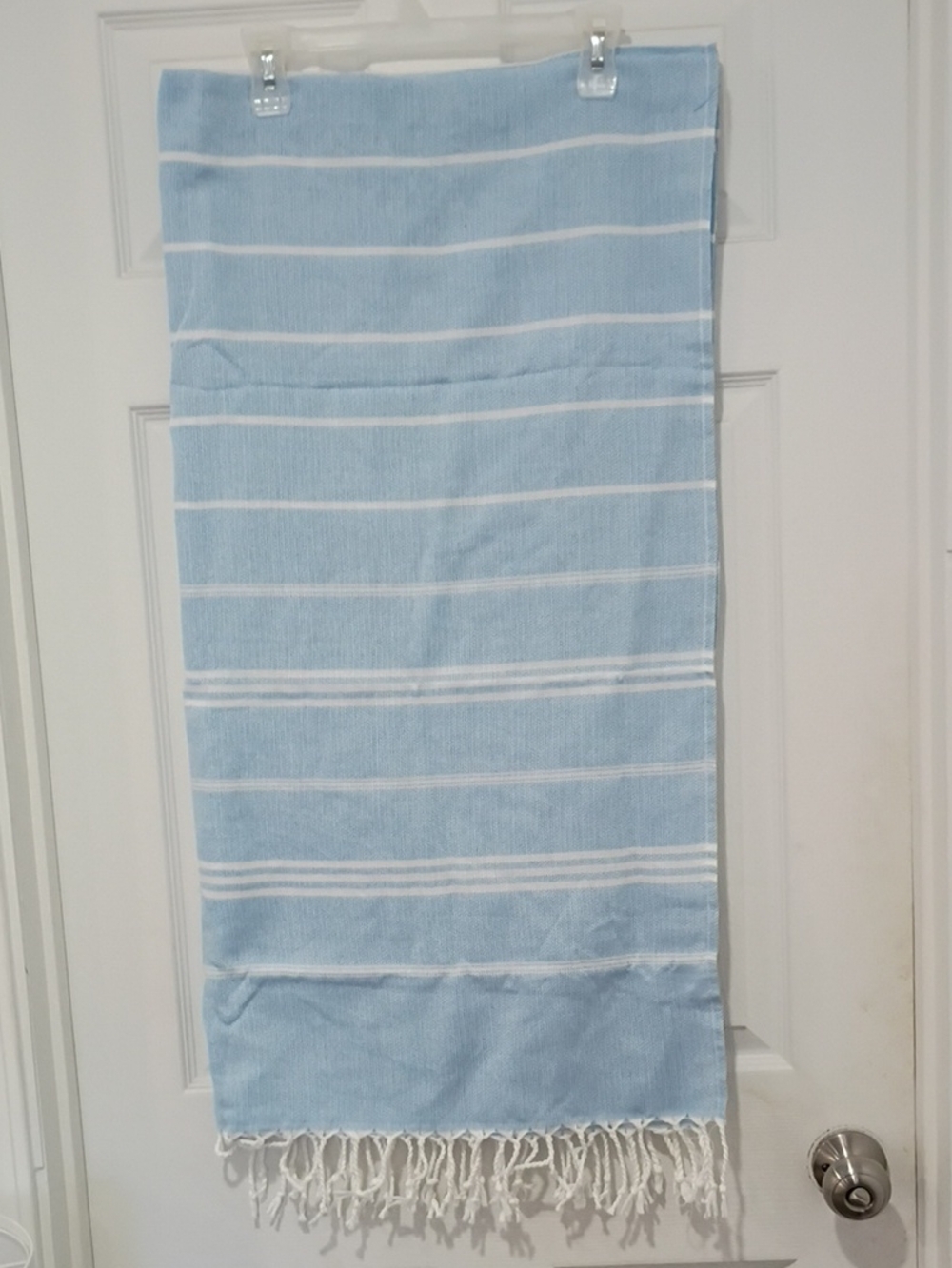 Light Blue Striped Turkish-Style Peshtemal Towel by